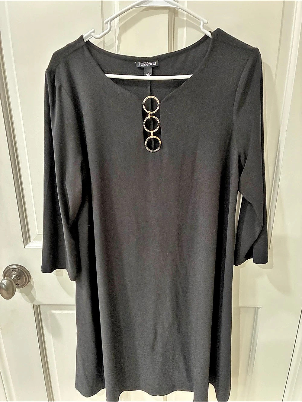 Roz & Ali Black Ring Detail Tunic Size Large Like New